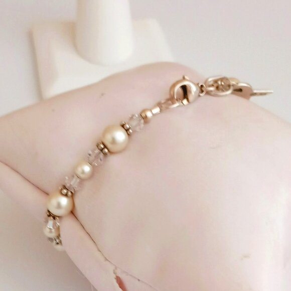925 Pearl & Crystal Bracelet 7.5" SIC Sterling Silver Breast Cancer Awareness - Picture 5 of 9